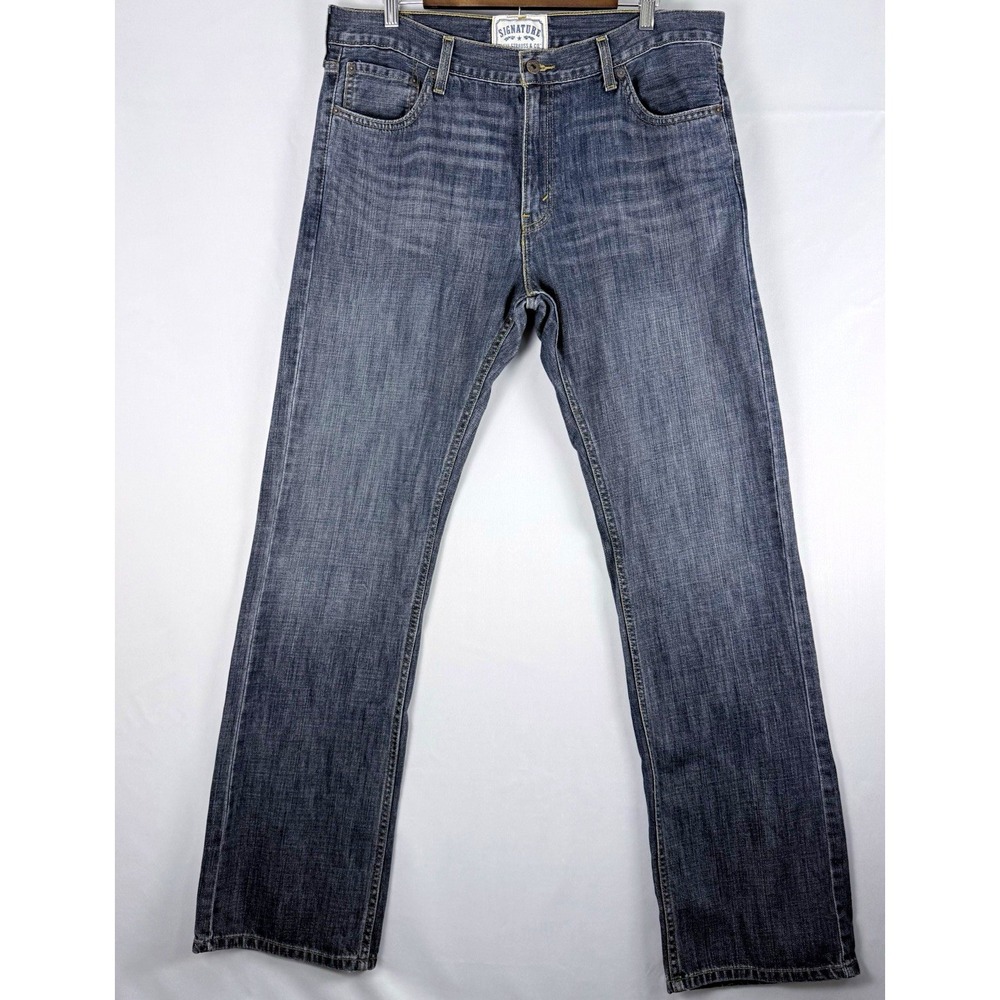 Signature Levi Strauss Men's Jeans 36x34 Low Boot Blue Denim 100% Cotton
